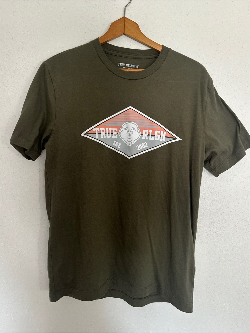 True Religion Graphic Tee Shirt Olive Green Buddha Diamond Size Medium M